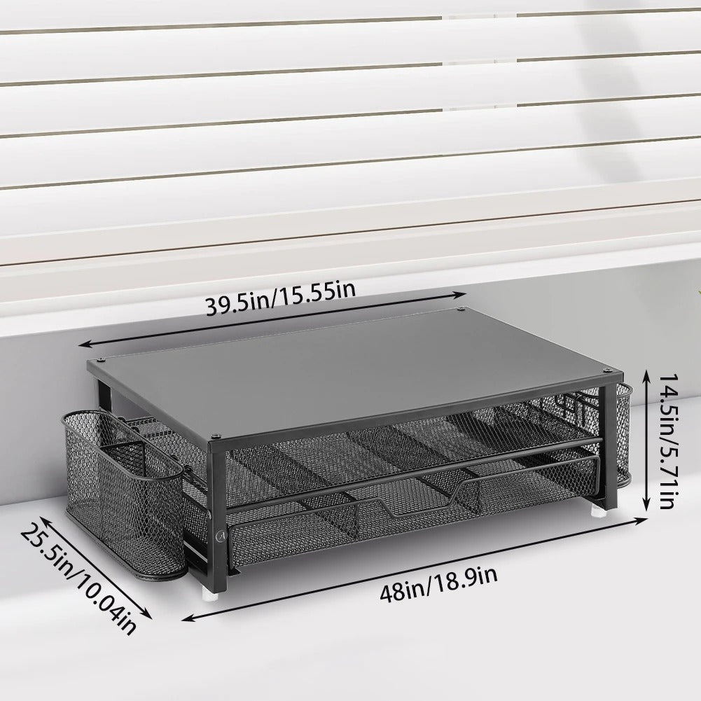 Support d'écran | Support d'écran d'ordinateur à 2 niveaux avec tiroir - Arts du rangement