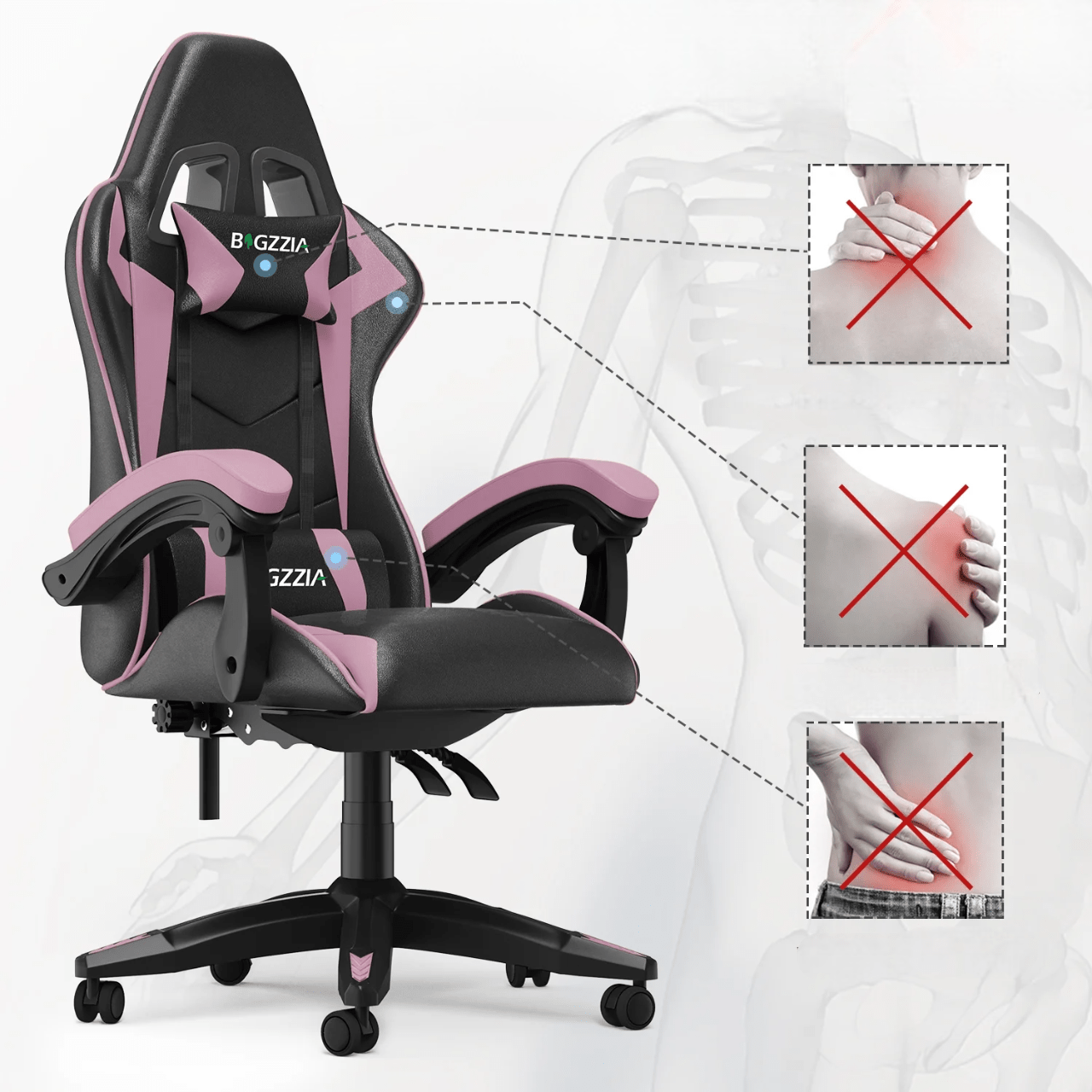 Chaise bureau - OfficeGamingChair™ - Rose - Arts du rangement