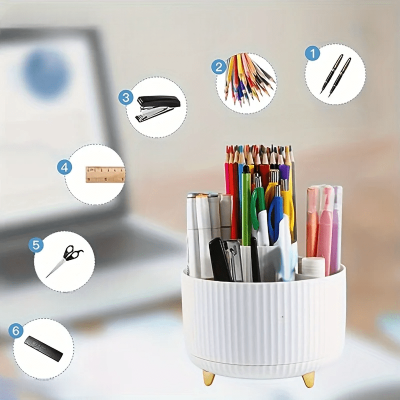 Organisateur bureau rotatif blanc 5 compartiments design moderne
 - Arts du rangement