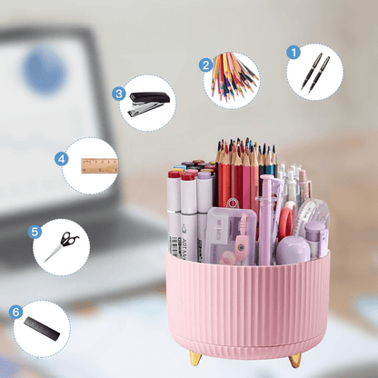 Organisateur bureau rose rotation 360 degrés avec fournitures
- Arts du rangement