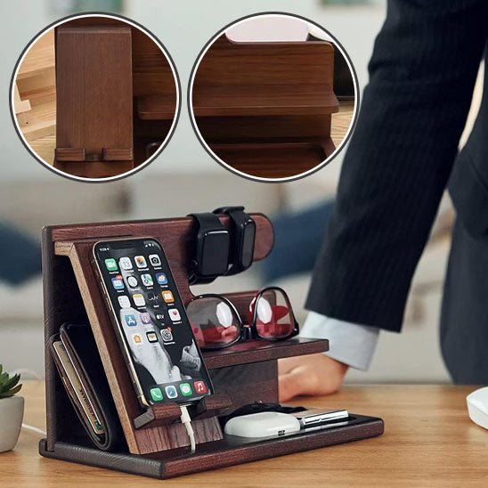 Organisateur de bureau en bois – Support pour téléphone, lunettes, clés & montre - Arts du rangement