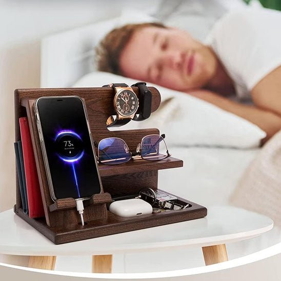 Organisateur de bureau en bois – Support pour téléphone, lunettes, clés & montre - Arts du rangement