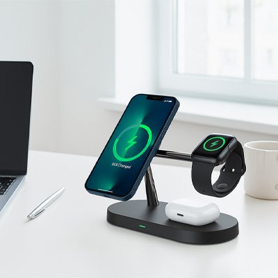 Station de charge 3-en-1 sur table de chevet moderne
 - Arts du rangement