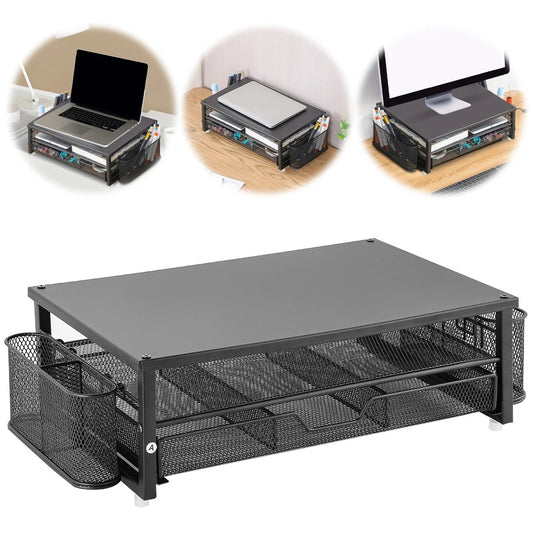 Support d'écran | Support d'écran d'ordinateur à 2 niveaux avec tiroir - Arts du rangement