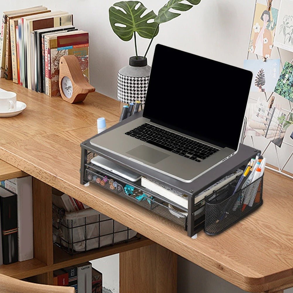 Support d'écran | Support d'écran d'ordinateur à 2 niveaux avec tiroir - Arts du rangement